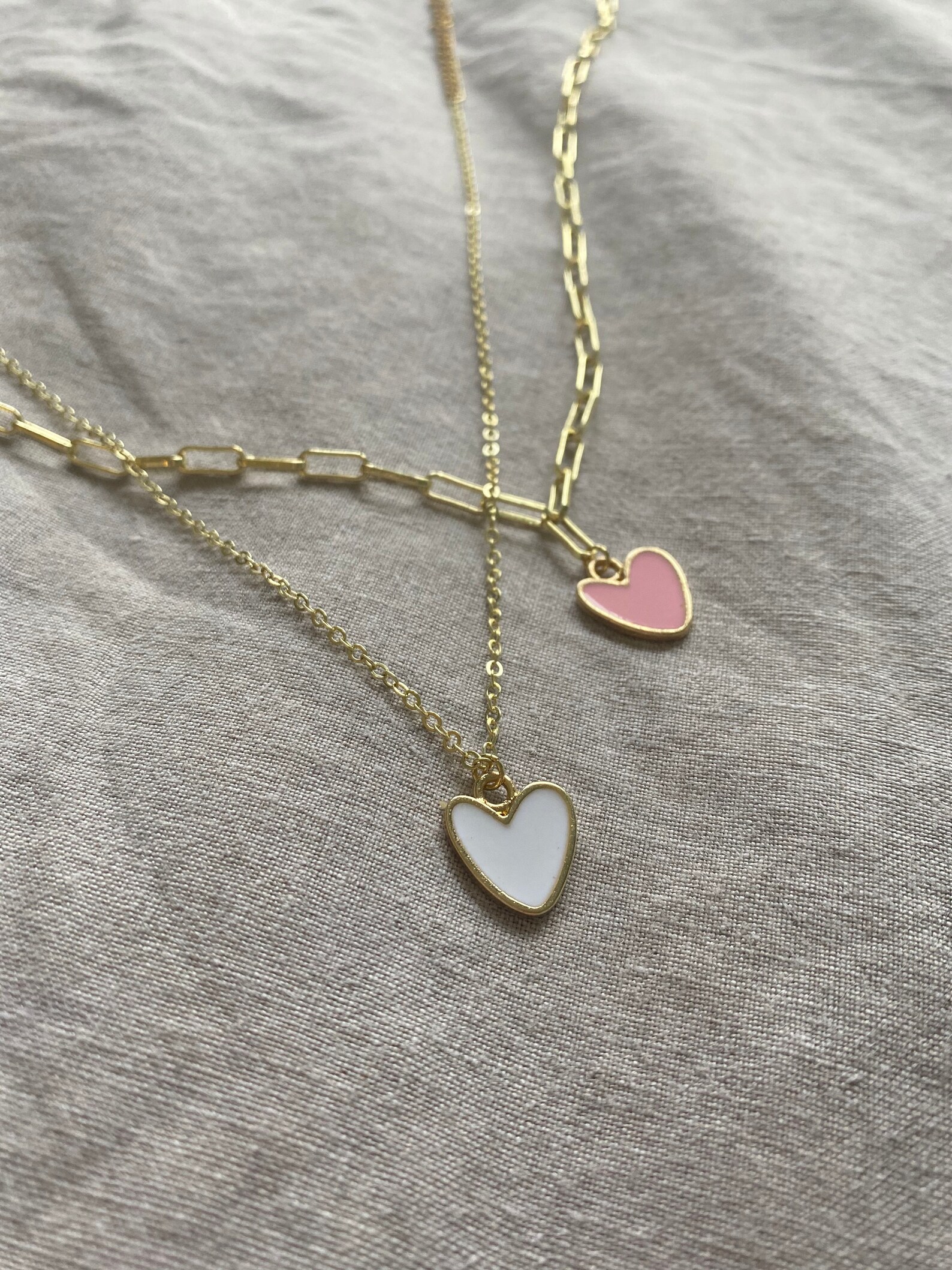 Preppy Pink and White Heart Necklace With Two Chain Options - Etsy