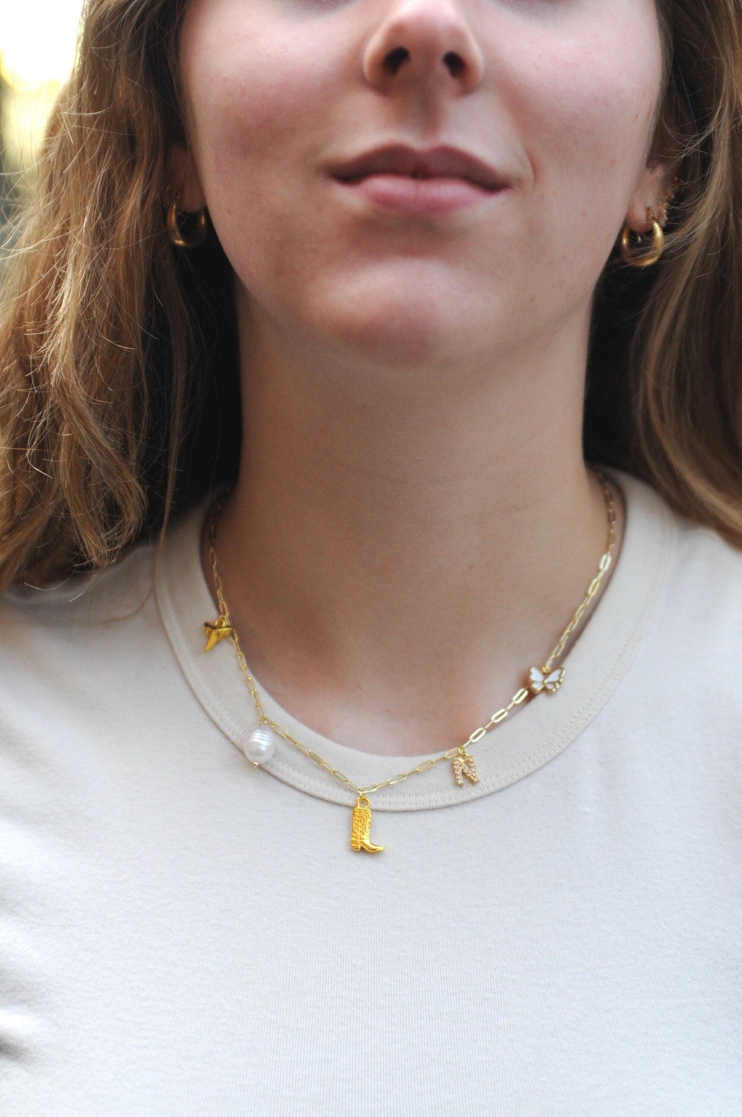 Custom Charm Necklace Build Your Own Charm Necklace, Italian Charm Necklace, Gold Plated Jewelry