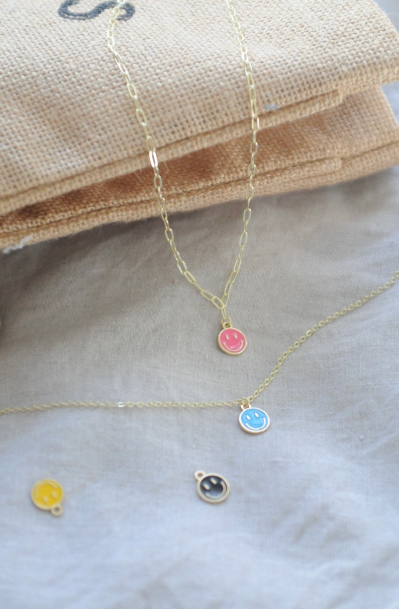 Positively radiant necklace- paper clip chain smiley face necklace preppy necklace, preppy smiley necklace 