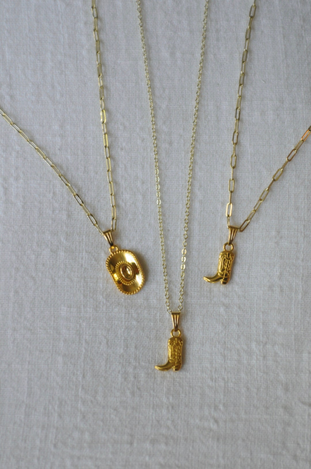 Rodeo Nights Necklace Cowboy Boot Gold Necklace, Cowboy Hat Necklace