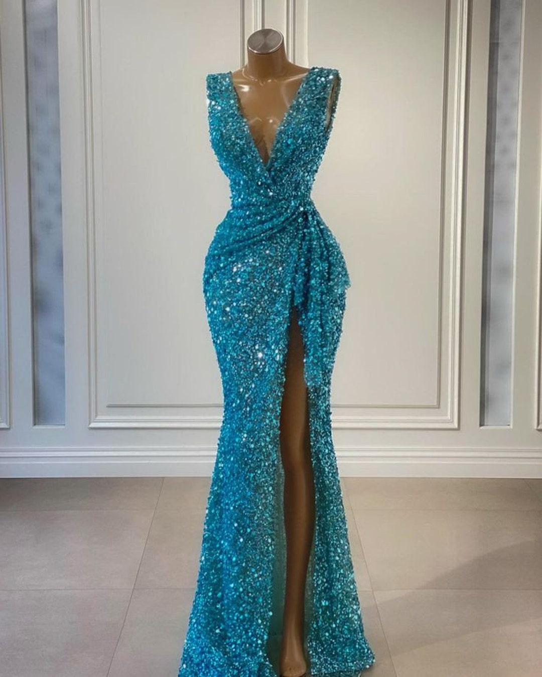 Yipeisha Stylish Royal Blue Sequin Prom Dress Off-shoulder Mermaid Evening  Gown Floor Length Glitter Pageant Party Dress - AliExpress