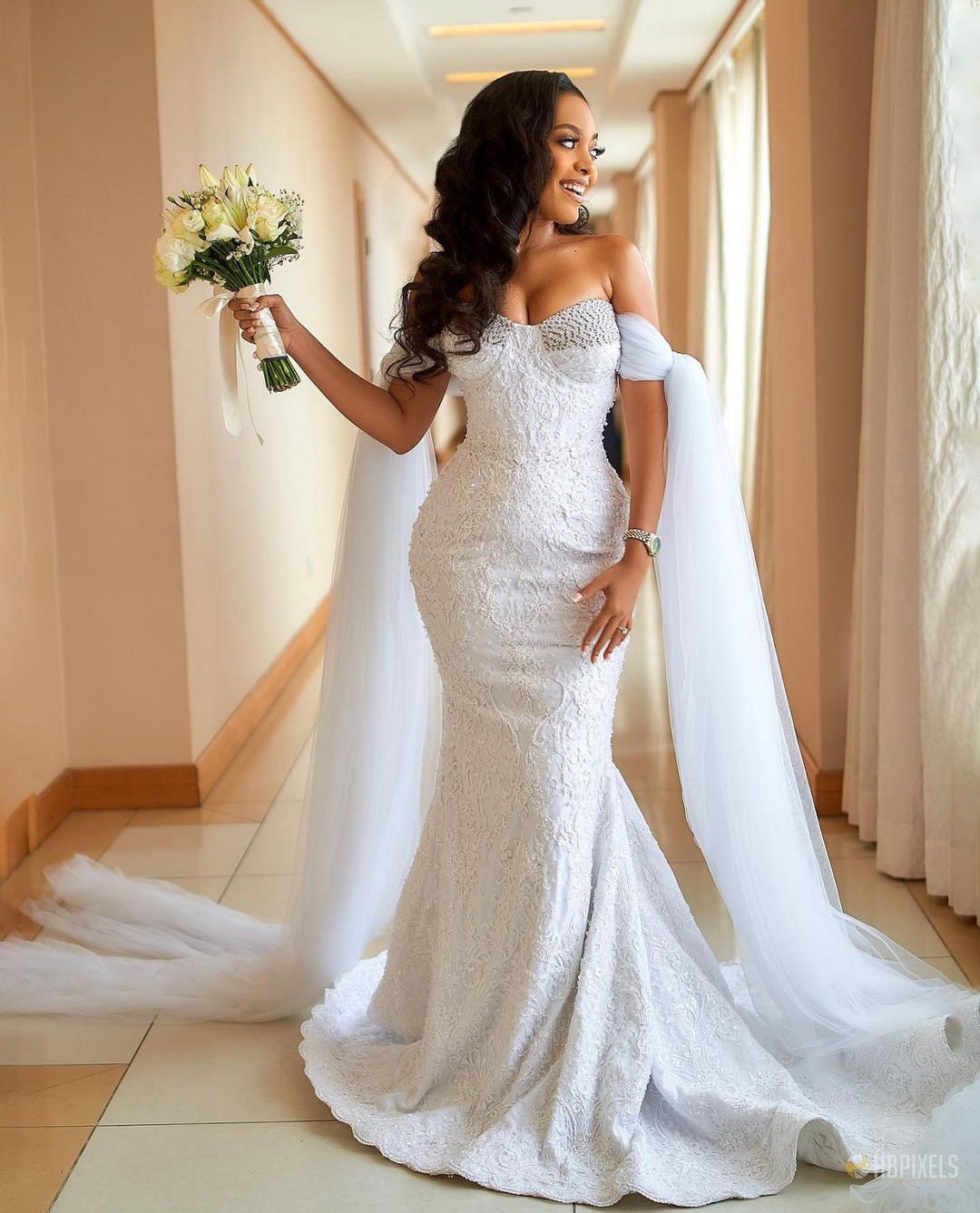 African White Lace Wedding Dress African Mermaid Lace Wedding Ph 