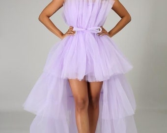 High low tulle dress for birthday , Puffy tulle prom dress, Tulle gown.