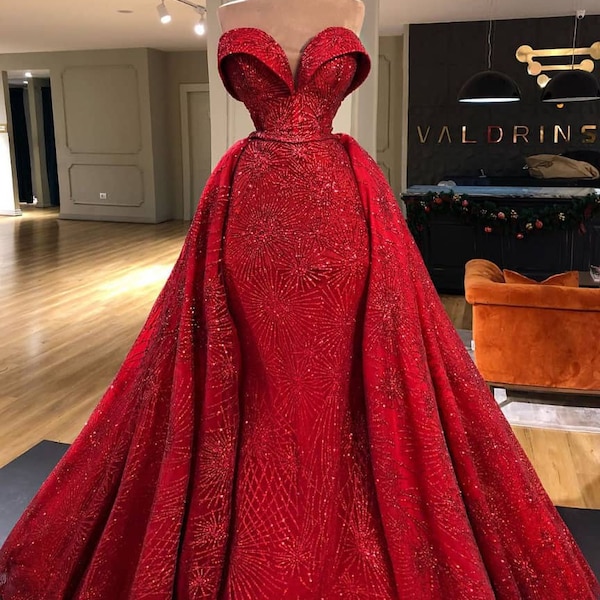 Red African Wedding Reception Dress for Women, African Lace Wedding Dress, Elegant Prom Dress, Evening Party Dress, African Fashion Clothing