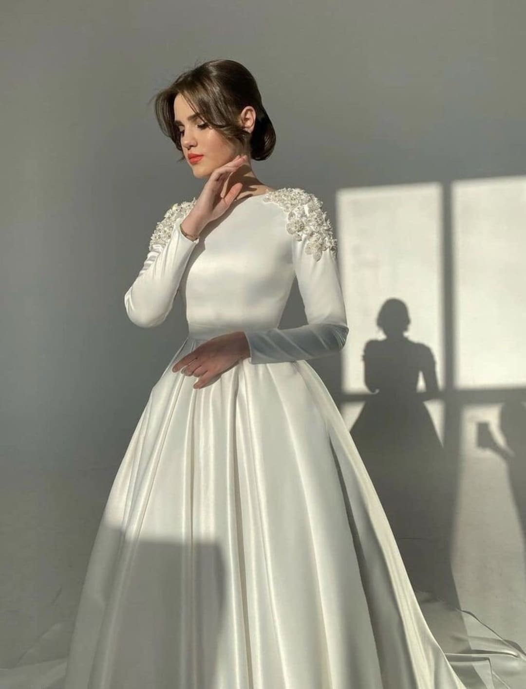 long sleeve silk wedding dresses