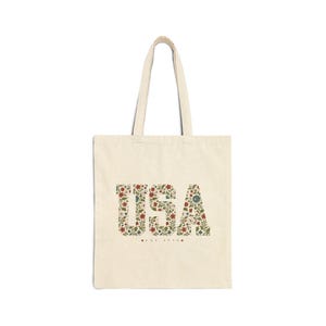 Floral USA Canvas Einkaufstasche, umweltfreundliche Einkaufstasche, Strandtasche, Geschenk für Reisende, wiederverwendbare Einkaufstasche