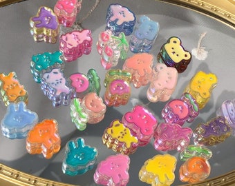50pcs Mix styles AB color Enamel & Acrylic candy Beads Aurora Kawaii Wrapped Bunny Beads Iridescent Acrylic flower Beads