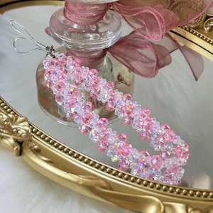 Wide weave Pink Crystal Shiny Phone Straps Wristlets AB Glass Crystals Phone Chain Phone Wristlet Camera strap Lanyard Strap shiny
