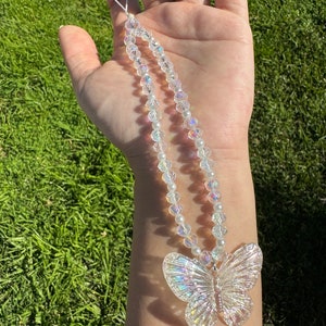 Butterfly pearl Phone Straps disco glass beads Wristlets AB shiny Phone Chain Phone Wristlet Camera strap Lanyard Strap