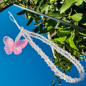 Butterfly Light Pink Crystal Shiny Phone Straps Wristlets AB Glass Crystals Phone Chain Phone Wristlet Camera strap Lanyard Strap