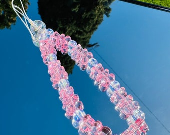 Handmade Pink gummy bears Phone Chain ,Cute Phone String Bracelet Keychain, Beaded Phone Lanyard Wrist Strap ,Beaded Phone Chain Strap