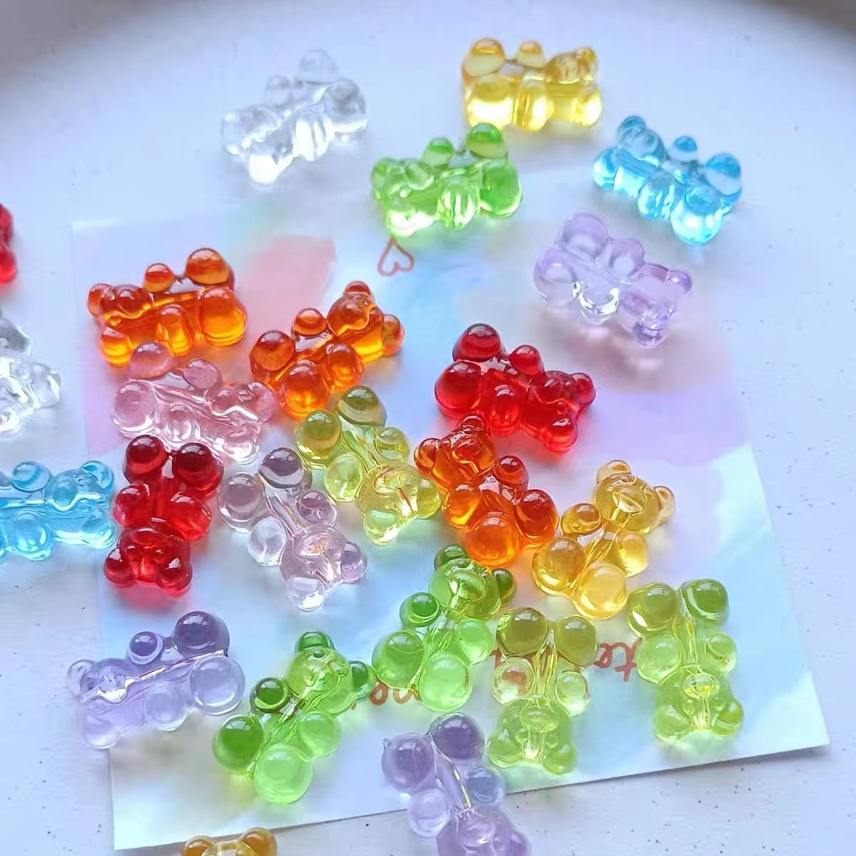 50 Mixed Color Transparent Acrylic Gummy Bear Beads 19mm horizontal hole  Funny