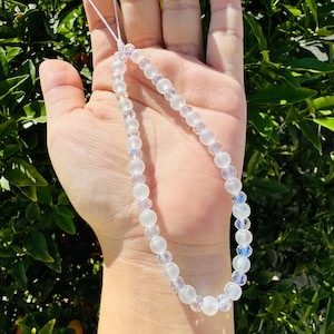 Moonlight Glass Crystals Matte ball Phone Chain Phone Wristlet Camera strap Lanyard Strap Blue light shiny