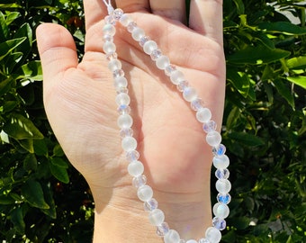 Cristales de vidrio de luz de luna Bola mate Cadena para teléfono Correa para cámara Correa para teléfono Correa para cordón Luz azul brillante