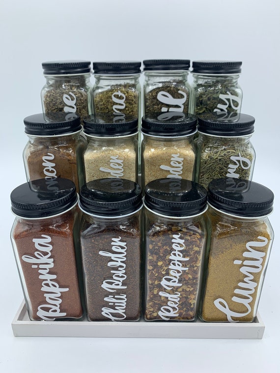 Set of 12 Labeled Spice Jars 