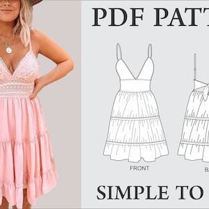 Women's bralette strap tier backless mini dress  | PDF|  summer dresses for women | UK 8-18/ US4-14 |A4/US letter/ printshop bestseller