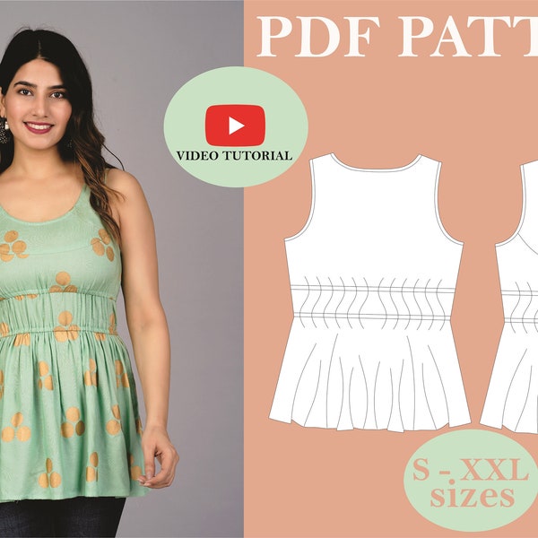 Gatherd empire sleeveless tunic pdf pattern |UK 8-18/ US4-14 |A4/US letter/ printshop bestseller