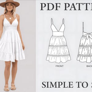 Spaghetti Mini Dress Sewing Pattern – Bralette Strap Tiered Backless PDF (UK 8-18 / US 4-14)