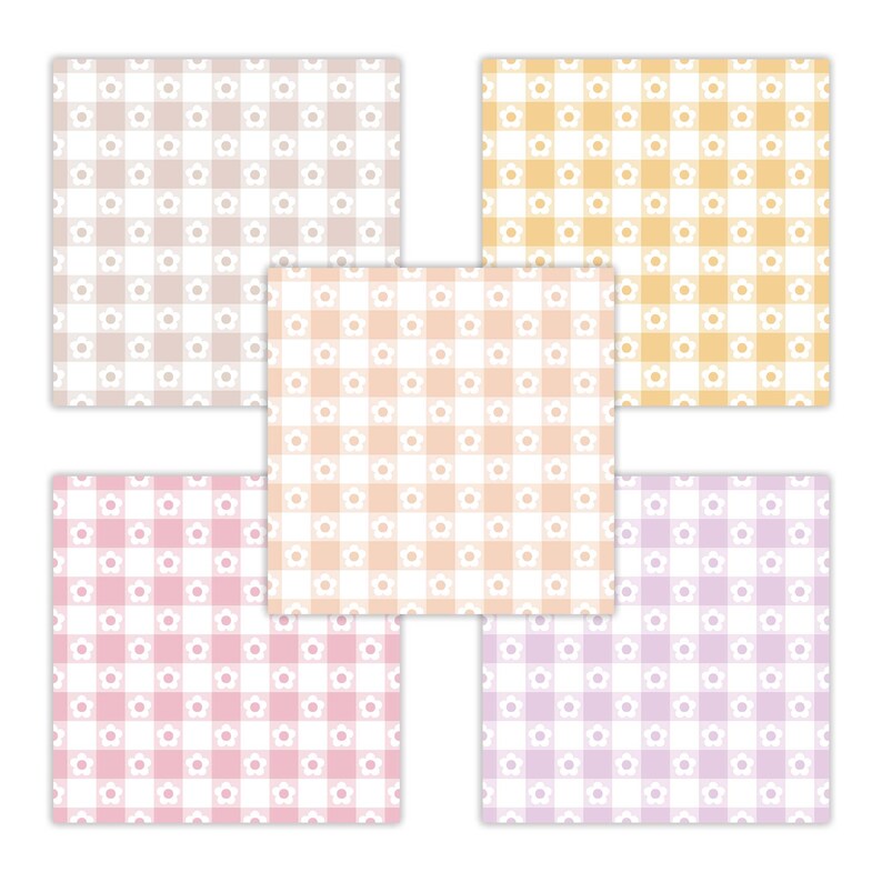 Pastel Baby Digital Papers Pack, Floral Gingham Plaid Seamless Pattern ...