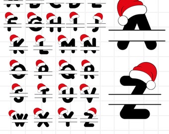 Santa hat monogram svg, Christmas alphabet, Christmas split monogram, Santa hat alphabet letters svg png eps dxf, FREE commercial use
