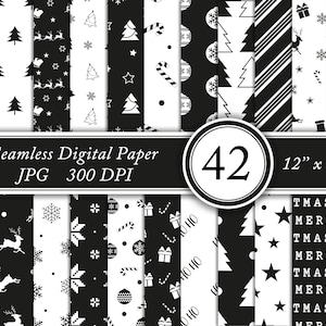 Schwarz und Weiß Weihnachten digitales Papier Bundle, Nahtloses Wiederholungsmuster, Urlaub digitales Papier, Sofortiger Download, Kommerzielle Nutzung