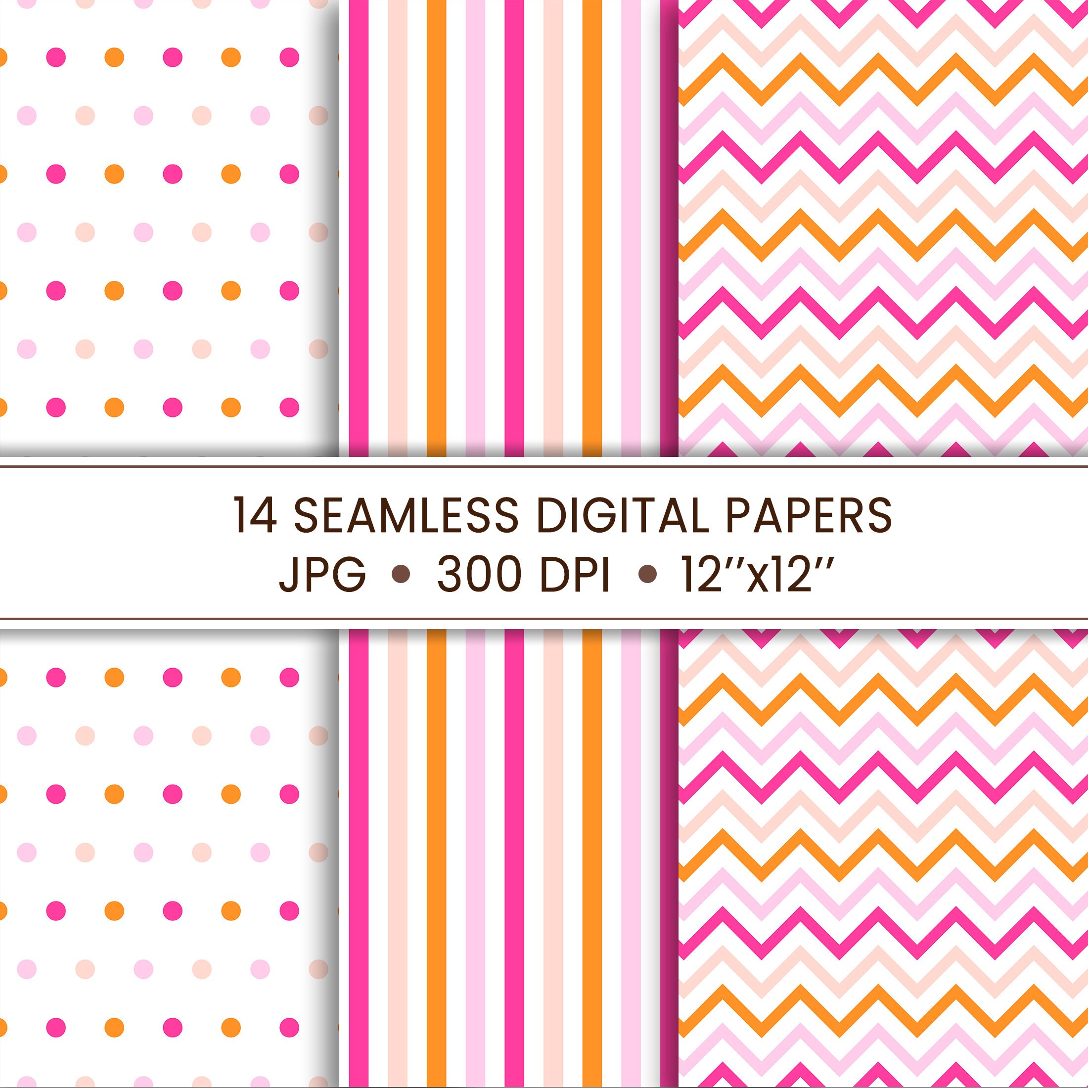 Pink and Orange Fall Digital Paper Pack Modern Autumn Seamless Pattern ...