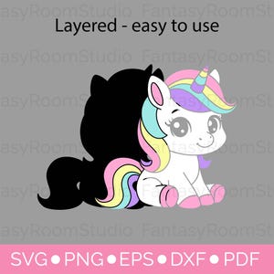 Cute baby unicorn SVG, Magical rainbow unicorn clipart PNG, Layered SVG cut file
