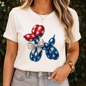 Cute 4th of July balloon dog PNG, Patriotic sublimation design, America flag clipart, Independence day png