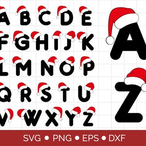 Alfabeto de gorro de Papá Noel (SVG), alfabeto navideño, monograma navideño (SVG), PNG, EPS, DXF, uso comercial GRATUITO para pequeñas empresas