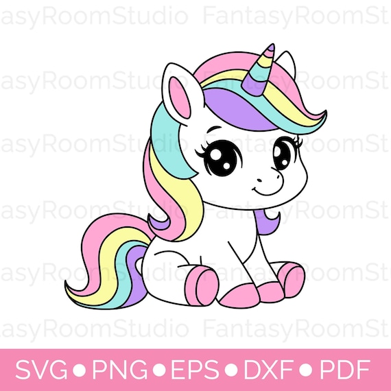 Cute baby unicorn SVG, Magical rainbow unicorn clipart PNG, Layered SVG cut file