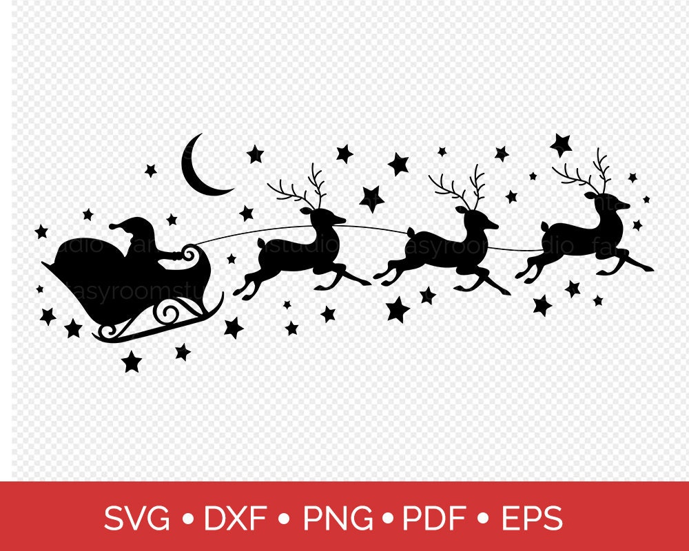 Santa Reindeer Sleigh Svg Christmas Night Svg Cut File for Cricut - Etsy