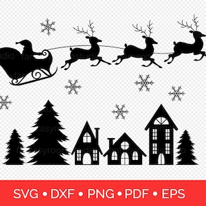 Christmas scene svg Santa reindeer sleigh svg Christmas svg  Cut file for cricut