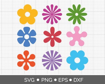 Retro Blumen SVG Bundle, Groovy Blumen svg, SVG-Dateien für Cricut, digitaler Download, svg, png, dxf