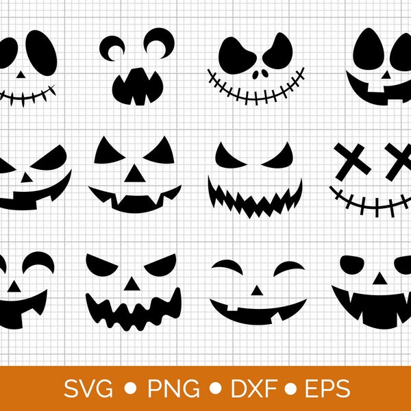 Halloween pumpkin faces, Jack o lantern faces, Pumpkin Face Bundle, Halloween SVG, Digital Download, Svg files for cricut