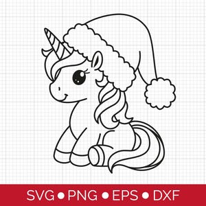 Cute unicorn with Santa hat, Christmas unicorn clipart PNG, SVG cut file for Cricut Silhouette