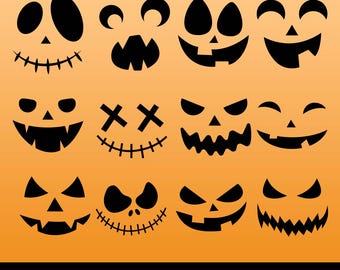 Halloween pumpkin faces, Jack o lantern faces, Pumpkin Face Bundle, Halloween SVG, Digital Download, Svg files for cricut