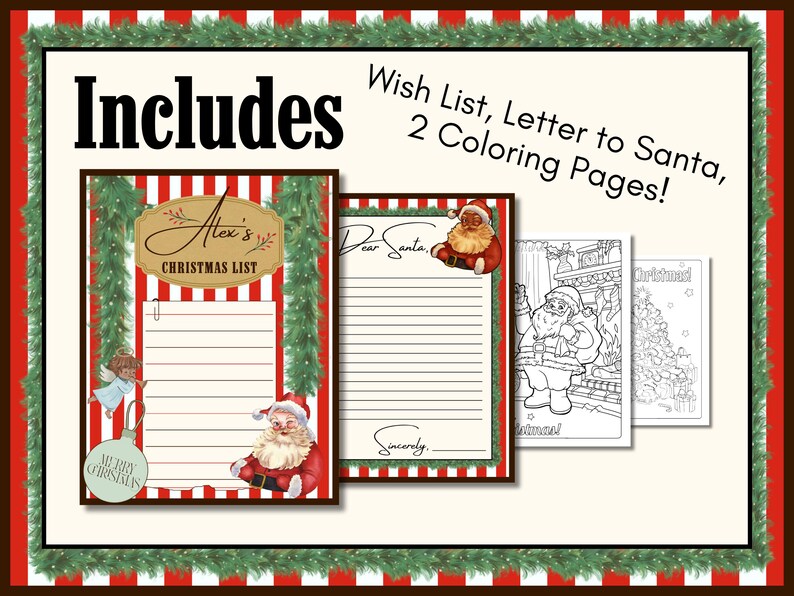 Santa List Coloring Note Vintage Santa Letter Template | Christmas Wish List, Coloring Pages ...