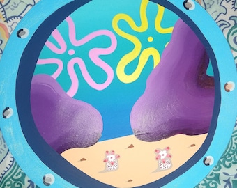 SEASCAPE Inspired Porthole Faux Window, Character Painting, Landscape Painting **SMALL SIZES 8-10 inches**