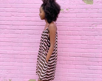 Pink and Brown Stripes Ankara Print Tank Top / Tunic Top / Summer Dress With Pockets