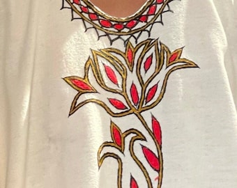Hand-Embroidered Ethiopian Buna Kemis/Coffee Dress - Red and Brown Embroidery | Kaftan Dress