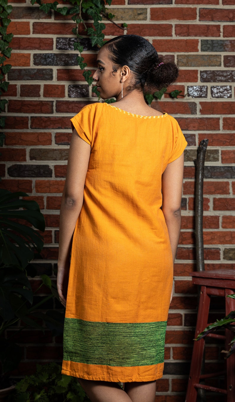 Midi Cotton Dress Butterscotch Yellow and Green image 3