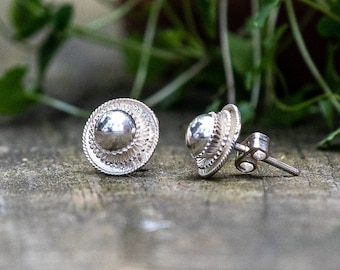Handmade Ethiopian Silver Stud Earrings | Handforged Gobagob Silver Earrings | African Jewelry | Smooth Finish