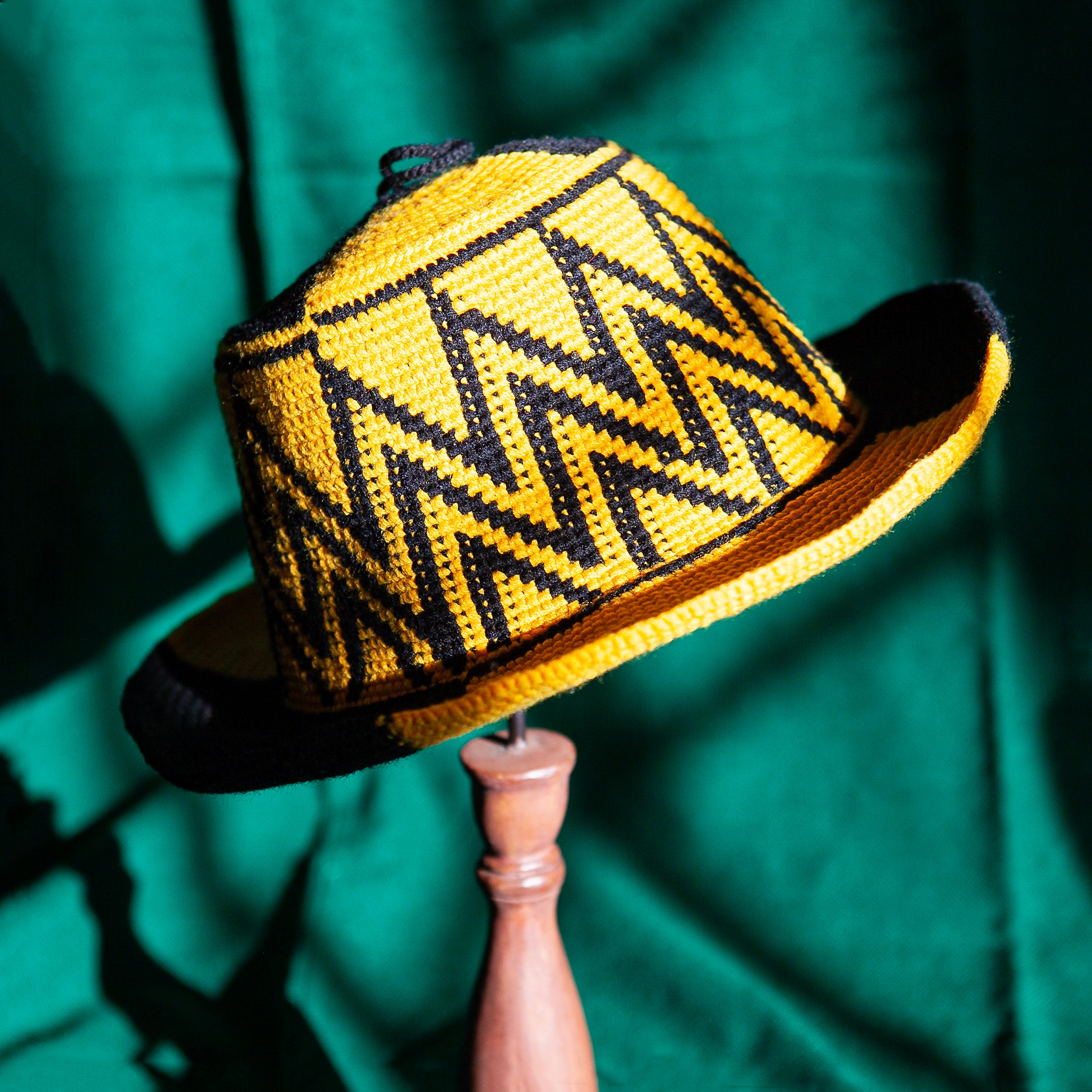 Handmade Black and Yellow Crochet Hat – Unisex Beanie