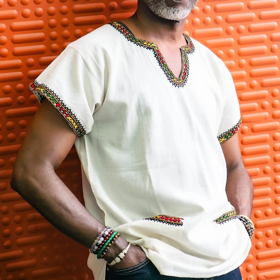 Hand-Embroidered Habesha Cotton Shirt: Men's Ethiopian Traditional Shirt