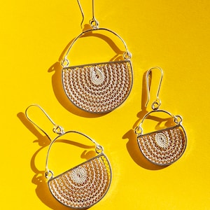 እርባን Silver Filigree Half-Circle Drop Earrings image 2