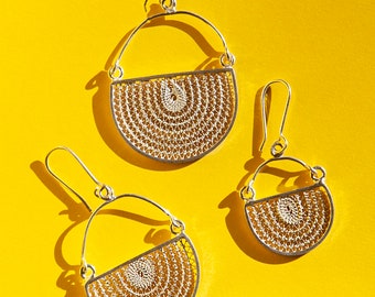 Handcrafted Ethiopian Filigree Silver Earrings – Three Sizes, SilverHalf-Moon Design with Fine Wire Detailing