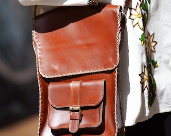 Hand-stitched Leather Messenger Bag