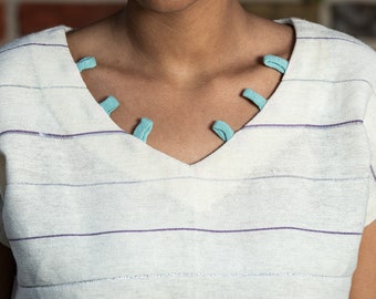 Striped Cotton Top - Turquoise Neck Detail