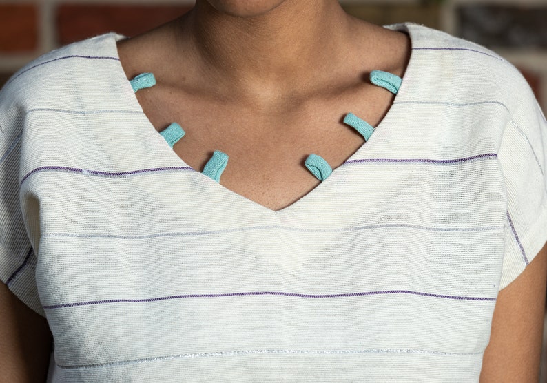 Striped Cotton Top Turquoise Neck Detail image 1