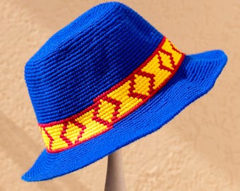 Blue Crochet Bucket Hat | Handmade Ethiopian Cotton Hat | Wide Brim Sun Hat | Blue Hat | Summer Hat for Men Women | Konso Hat